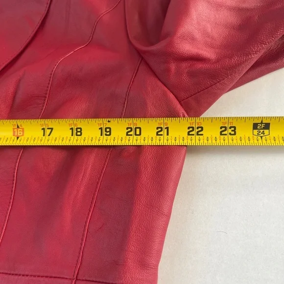 Pamela McCoy Jacket 1X Red Leather Button Front Pockets Lined - Picture 6 of 7